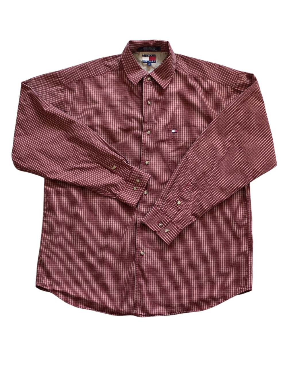 Vintage Tommy Hilfiger Large Red Plaid Preppy Quiet Luxury Button Down Shirt